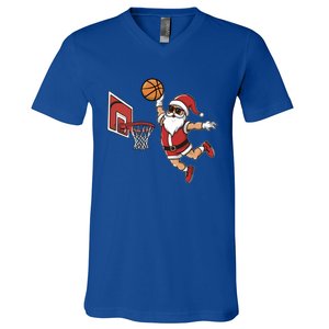 Funny Christmas Santa Claus Dunking A Basketball Cool Gift V-Neck T-Shirt