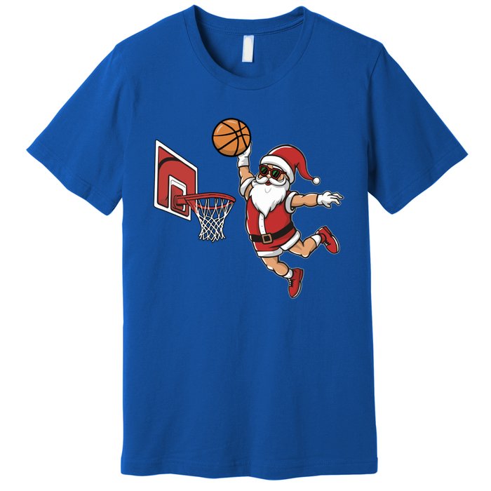 Funny Christmas Santa Claus Dunking A Basketball Cool Gift Premium T-Shirt