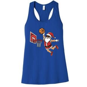 Funny Christmas Santa Claus Dunking A Basketball Cool Gift Women's Racerback Tank