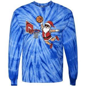 Funny Christmas Santa Claus Dunking A Basketball Cool Gift Tie-Dye Long Sleeve Shirt