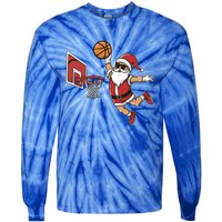 Funny Christmas Santa Claus Dunking A Basketball Cool Gift Tie-Dye Long Sleeve Shirt