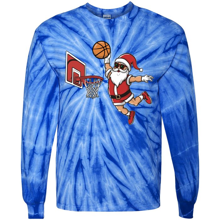 Funny Christmas Santa Claus Dunking A Basketball Cool Gift Tie-Dye Long Sleeve Shirt