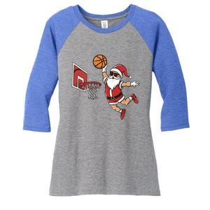 Funny Christmas Santa Claus Dunking A Basketball Cool Gift Women's Tri-Blend 3/4-Sleeve Raglan Shirt