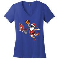 Funny Christmas Santa Claus Dunking A Basketball Cool Gift Women's V-Neck T-Shirt