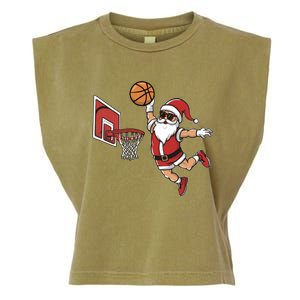 Funny Christmas Santa Claus Dunking A Basketball Cool Gift Garment-Dyed Women's Muscle Tee