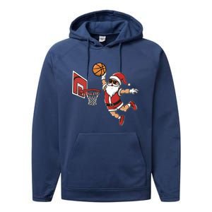 Funny Christmas Santa Claus Dunking A Basketball Cool Gift Performance Fleece Hoodie