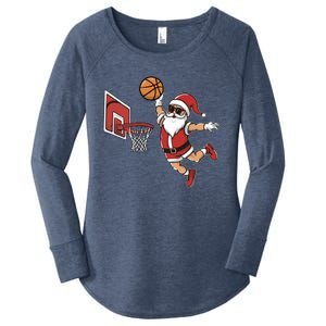 Funny Christmas Santa Claus Dunking A Basketball Cool Gift Women's Perfect Tri Tunic Long Sleeve Shirt