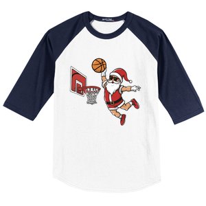 Funny Christmas Santa Claus Dunking A Basketball Cool Gift Baseball Sleeve Shirt