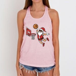 Funny Christmas Santa Claus Dunking A Basketball Cool Gift Women's Knotted Racerback Tank