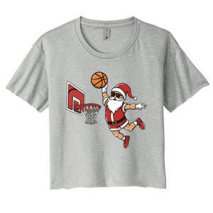 Funny Christmas Santa Claus Dunking A Basketball Cool Gift Women's Crop Top Tee