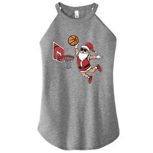 Funny Christmas Santa Claus Dunking A Basketball Cool Gift Women's Perfect Tri Rocker Tank