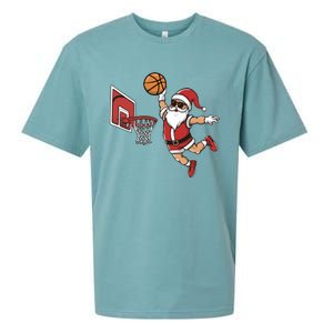 Funny Christmas Santa Claus Dunking A Basketball Cool Gift Sueded Cloud Jersey T-Shirt