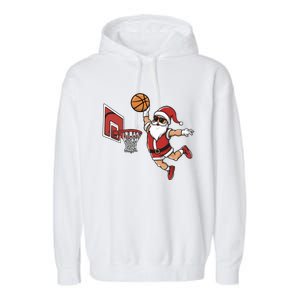 Funny Christmas Santa Claus Dunking A Basketball Cool Gift Garment-Dyed Fleece Hoodie