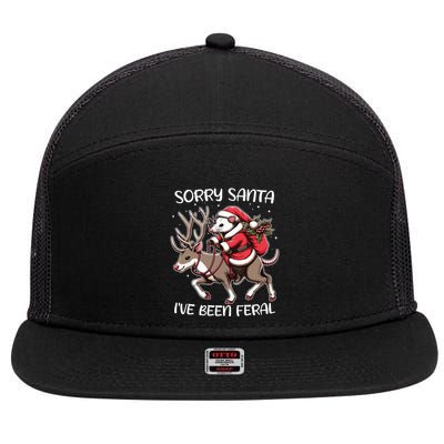 Funny Christmas Sorry Santa Ive Been Feral Opossum Reindeer 7 Panel Mesh Trucker Snapback Hat