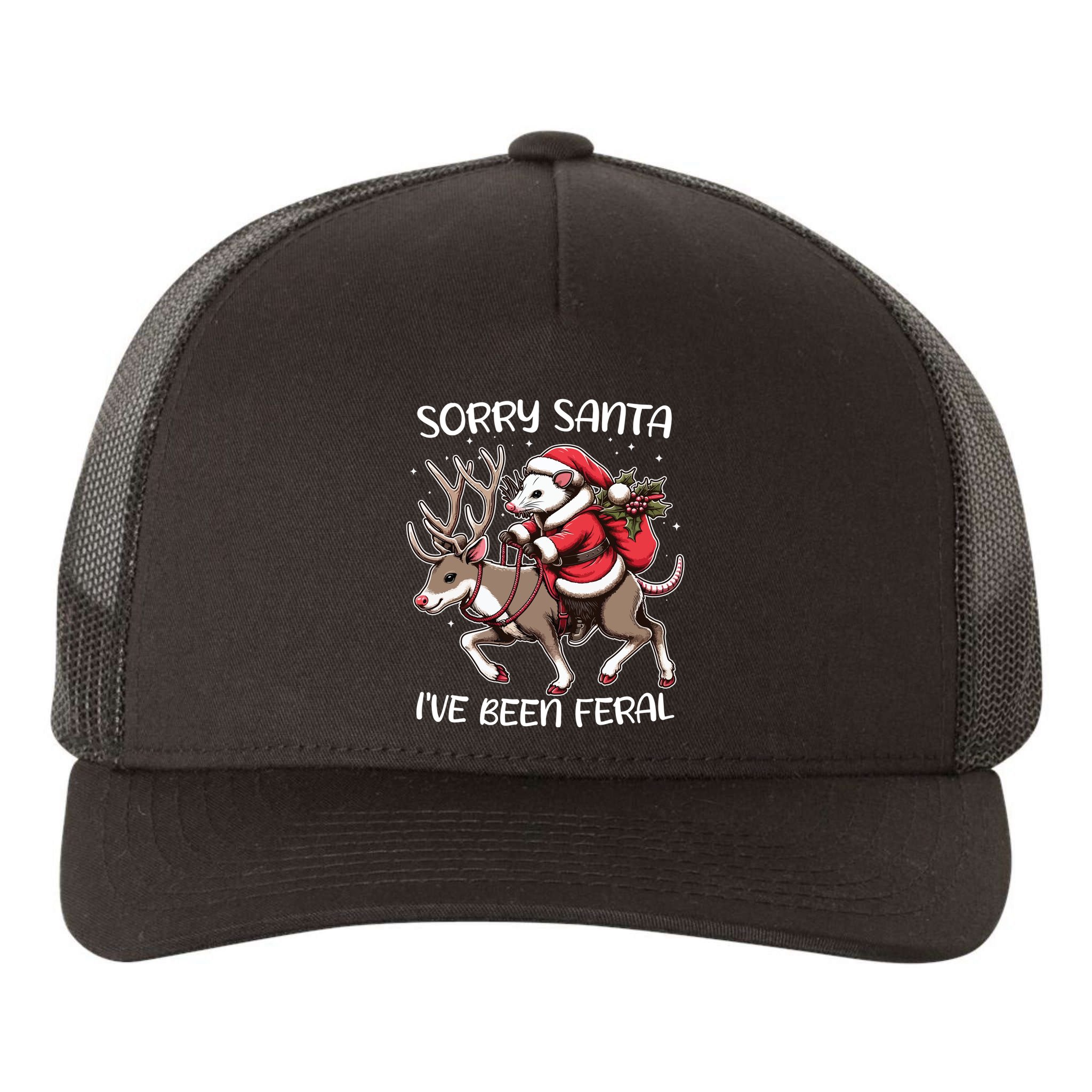 Funny Christmas Sorry Santa Ive Been Feral Opossum Reindeer Yupoong Adult 5-Panel Trucker Hat