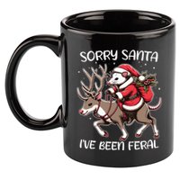 Funny Christmas Sorry Santa Ive Been Feral Opossum Reindeer 11oz C Handle Ceramic Mug