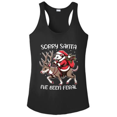 Funny Christmas Sorry Santa Ive Been Feral Opossum Reindeer Ladies PosiCharge Competitor Racerback Tank