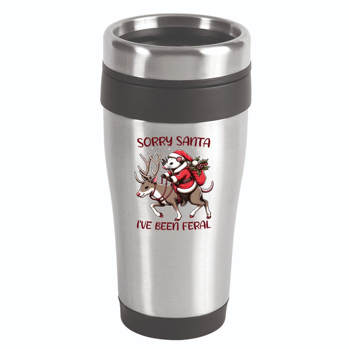 Funny Christmas Sorry Santa Ive Been Feral Opossum Reindeer 16oz Travel Tumbler