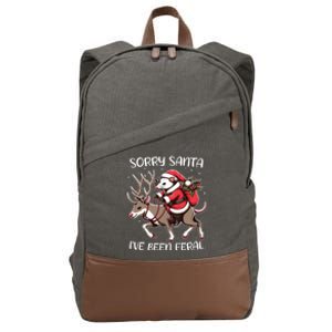 Funny Christmas Sorry Santa Ive Been Feral Opossum Reindeer Cotton Canvas Backpack