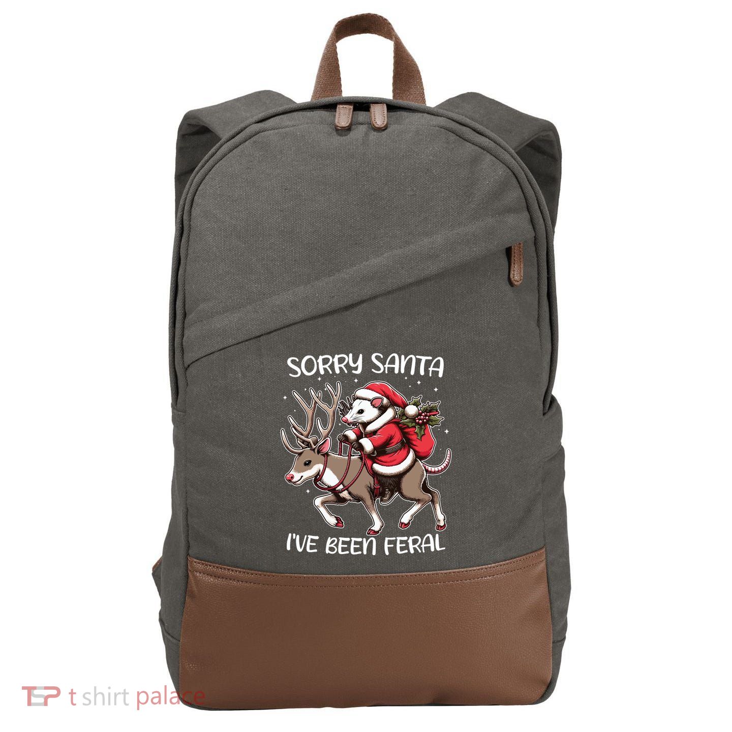 Funny Christmas Sorry Santa Ive Been Feral Opossum Reindeer Cotton Canvas Backpack