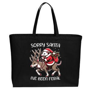 Funny Christmas Sorry Santa Ive Been Feral Opossum Reindeer Cotton Canvas Jumbo Tote