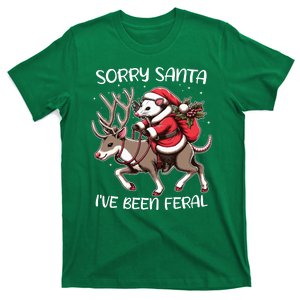 Funny Christmas Sorry Santa Ive Been Feral Opossum Reindeer T-Shirt