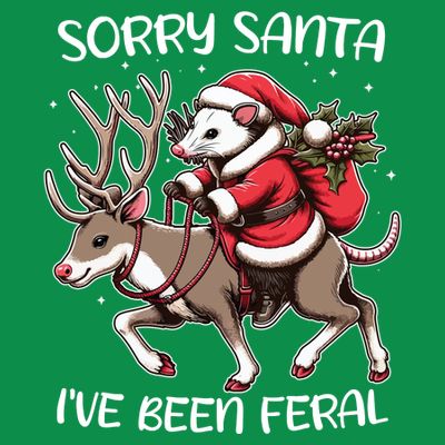 Funny Christmas Sorry Santa Ive Been Feral Opossum Reindeer T-Shirt