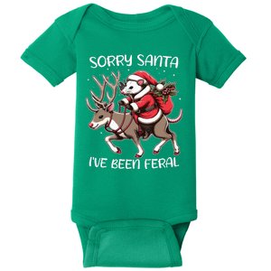 Funny Christmas Sorry Santa Ive Been Feral Opossum Reindeer Baby Bodysuit