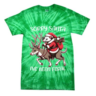 Funny Christmas Sorry Santa Ive Been Feral Opossum Reindeer Tie-Dye T-Shirt