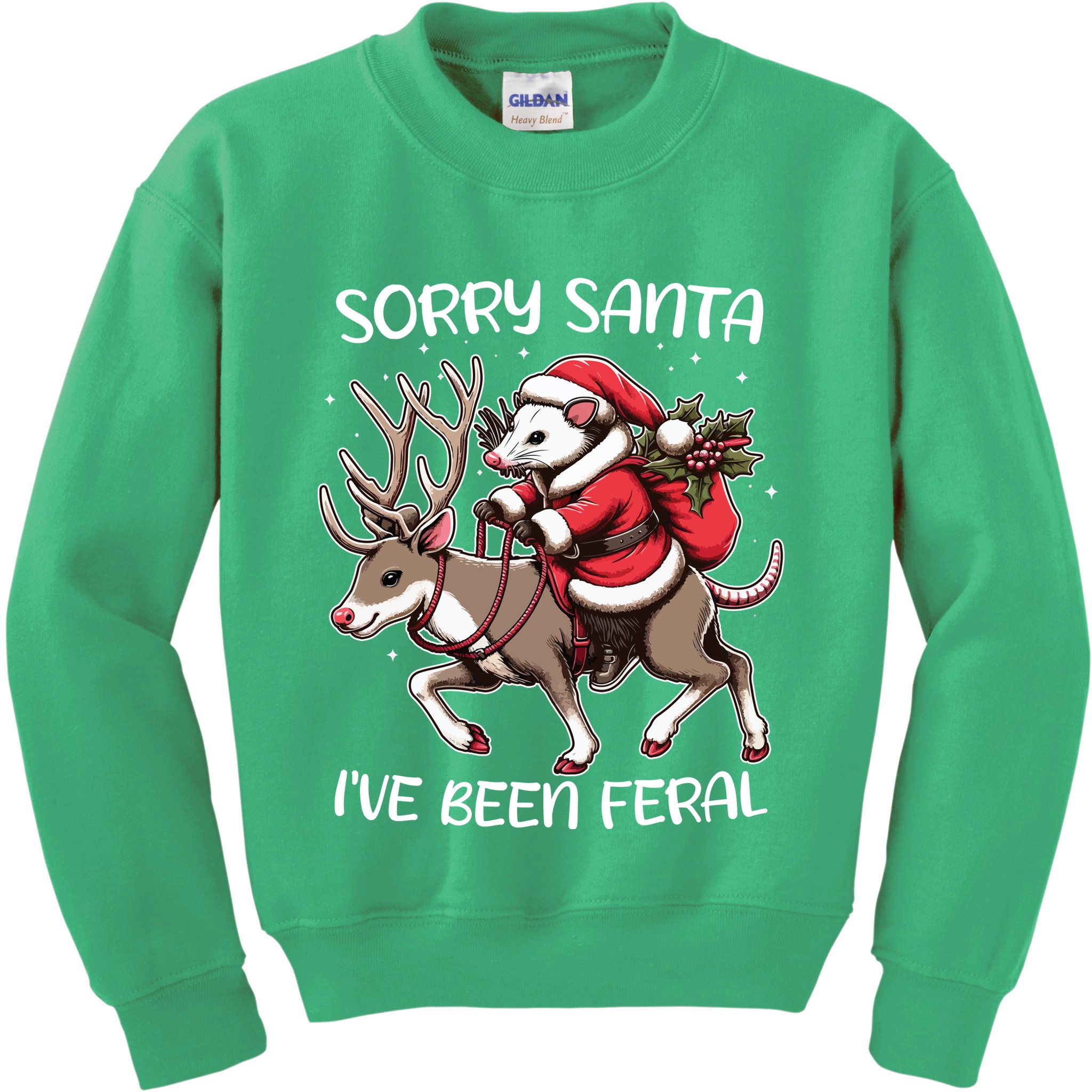 Funny Christmas Sorry Santa Ive Been Feral Opossum Reindeer Kids Sweatshirt