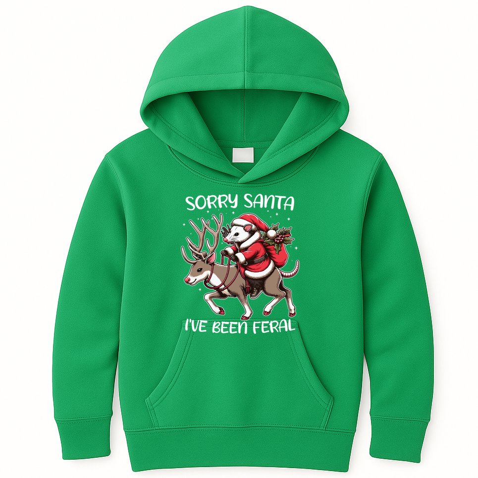 Funny Christmas Sorry Santa Ive Been Feral Opossum Reindeer Kids Hoodie
