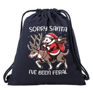 Funny Christmas Sorry Santa Ive Been Feral Opossum Reindeer Drawstring Bag