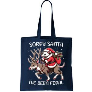 Funny Christmas Sorry Santa Ive Been Feral Opossum Reindeer Tote Bag