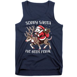 Funny Christmas Sorry Santa Ive Been Feral Opossum Reindeer Tank Top