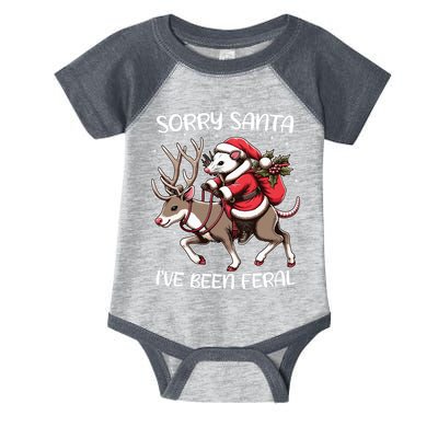 Funny Christmas Sorry Santa Ive Been Feral Opossum Reindeer Infant Baby Jersey Bodysuit