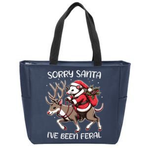 Funny Christmas Sorry Santa Ive Been Feral Opossum Reindeer Zip Tote Bag