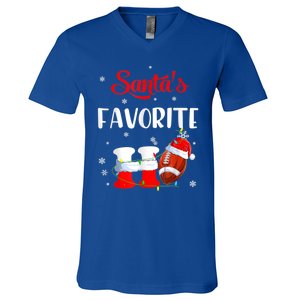 Funny Christmas SantaS Favorite Ho Xmas Football Gift V-Neck T-Shirt