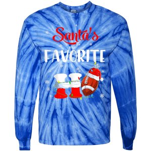 Funny Christmas SantaS Favorite Ho Xmas Football Gift Tie-Dye Long Sleeve Shirt