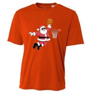 Funny Christmas Santa Claus Dunking A Basketball Xmas Gift Cooling Performance Crew T-Shirt