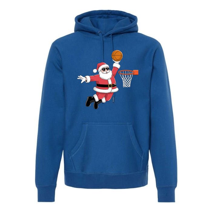 Funny Christmas Santa Claus Dunking A Basketball Xmas Gift Premium Hoodie