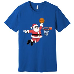 Funny Christmas Santa Claus Dunking A Basketball Xmas Gift Premium T-Shirt