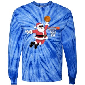 Funny Christmas Santa Claus Dunking A Basketball Xmas Gift Tie-Dye Long Sleeve Shirt