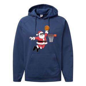 Funny Christmas Santa Claus Dunking A Basketball Xmas Gift Performance Fleece Hoodie