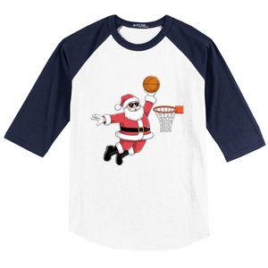 Funny Christmas Santa Claus Dunking A Basketball Xmas Gift Baseball Sleeve Shirt