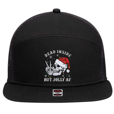 Funny Christmas Skull Dead Inside But Jolly Af Cute 7 Panel Mesh Trucker Snapback Hat