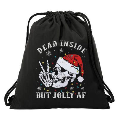 Funny Christmas Skull Dead Inside But Jolly Af Cute Drawstring Bag