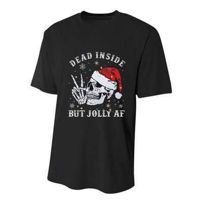 Funny Christmas Skull Dead Inside But Jolly Af Cute Youth Performance Sprint T-Shirt