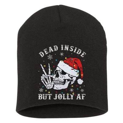 Funny Christmas Skull Dead Inside But Jolly Af Cute Short Acrylic Beanie