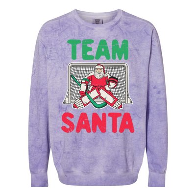 Funny Christmas Santa Ice Hockey Goaltender Goalie Gift Colorblast Crewneck Sweatshirt