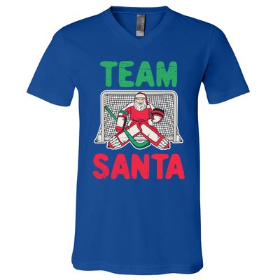 Funny Christmas Santa Ice Hockey Goaltender Goalie Gift V-Neck T-Shirt